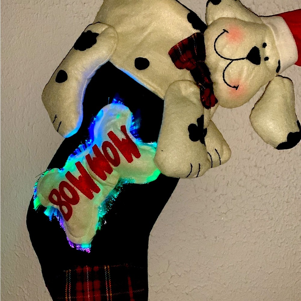 Vintage 1 Good puppy Christmas stocking 3D plush stuffed tail dog bone scarf